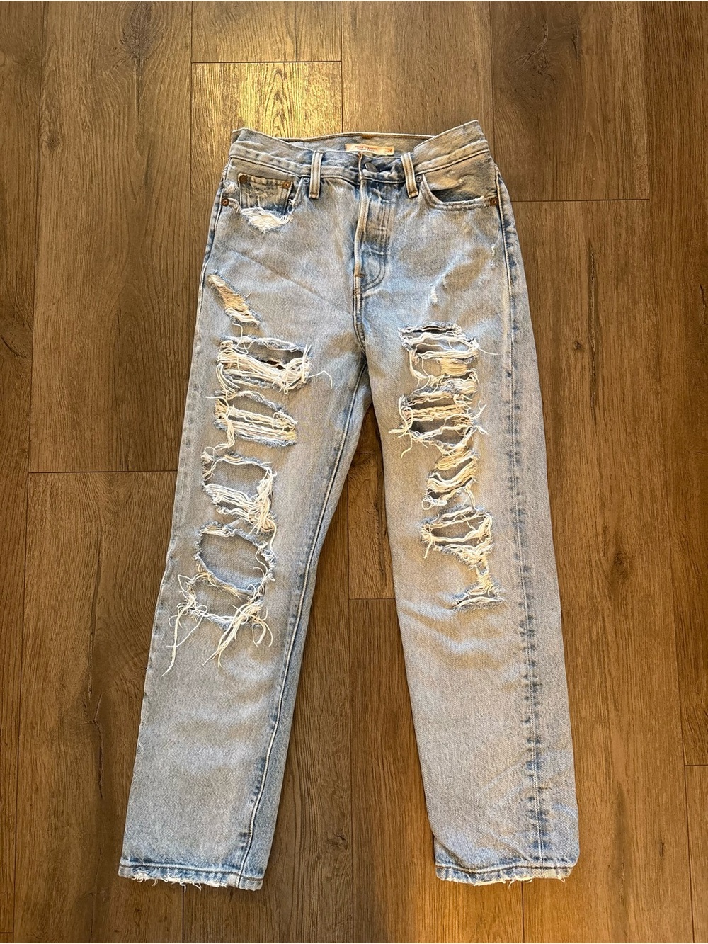 Levi's Light Blue Distressed Wedgie Straight-Leg Jeans
